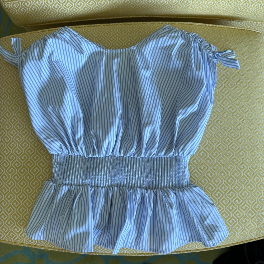 Habitual Pinstripe Strapless Peplum Blouse